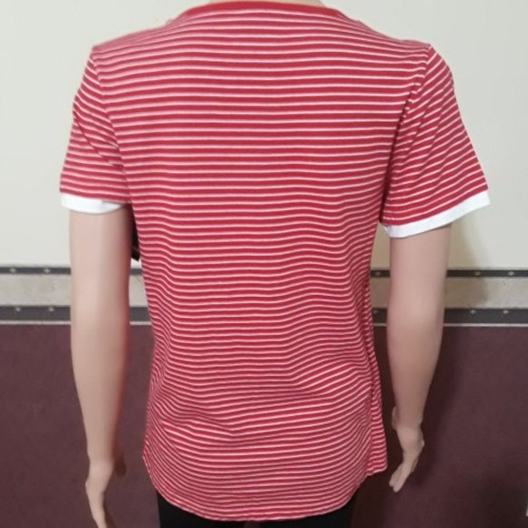BASIC EDITION RED WHITE STRIPE OVER WHITE CAMI IN FRONT TOP SIZE S NWT - Picture 3 of 3
